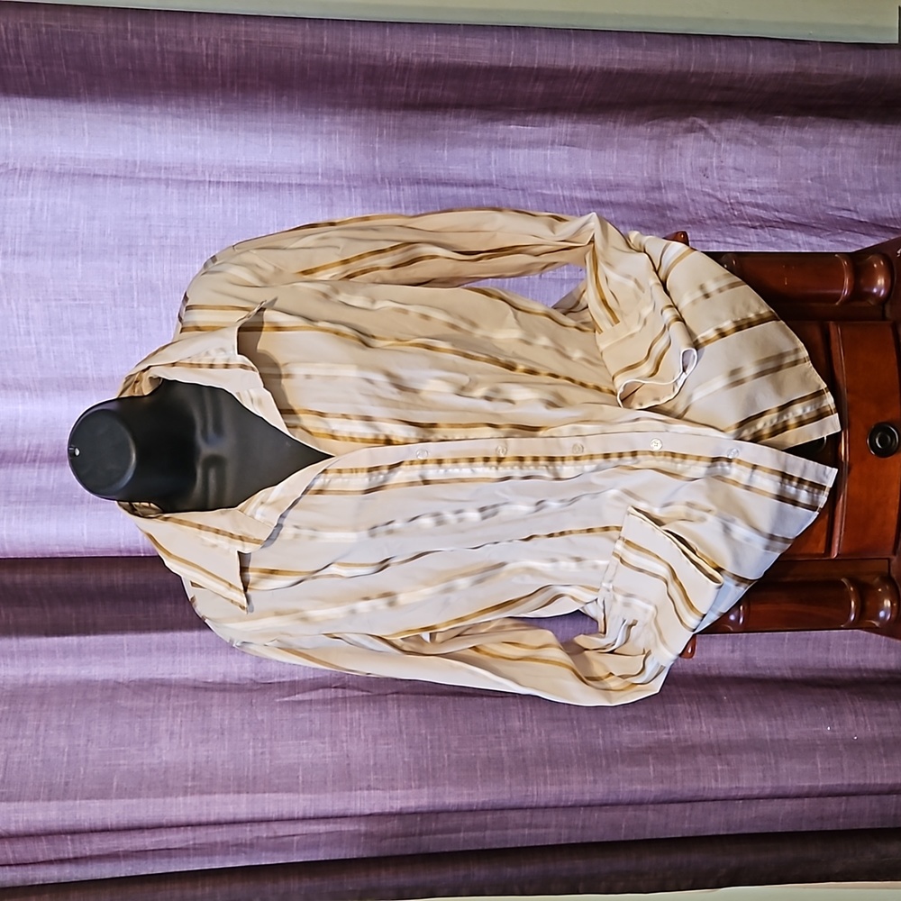 New York and Company Button-down  Tan, Cream, & White Long Sleeve Blouse